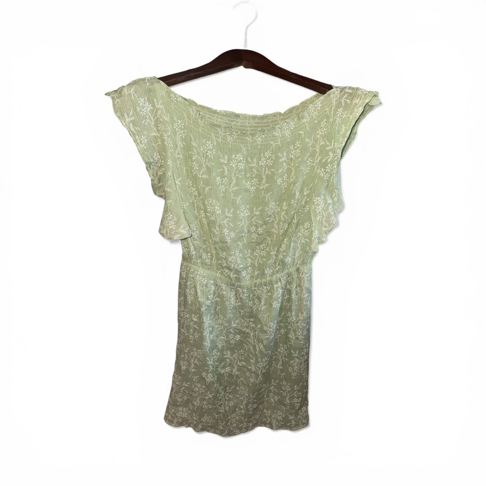 Light Green Floral Off-Shoulder Women's Dress Boho Bohemian Cottagecore Small